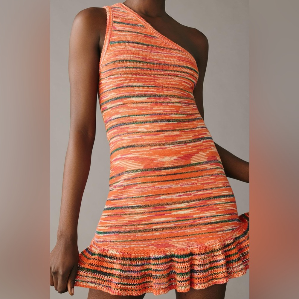 ✨ Anthropologie One-Shoulder Slim Flounce Sweater Dress Sz XS